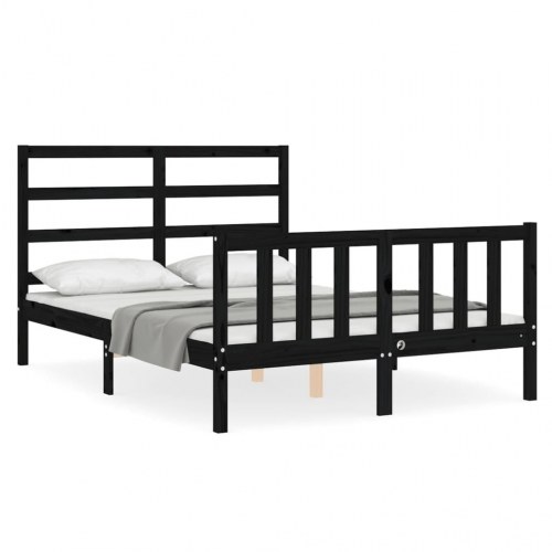 Sengeramme med sengegavl 140x190 cm massivt træ sort