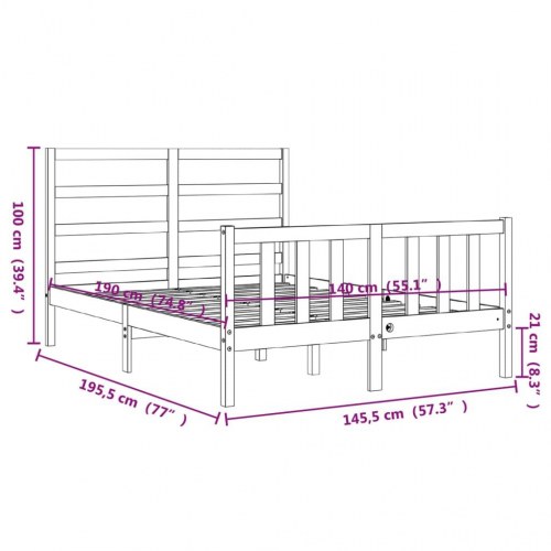 Sengeramme med sengegavl 140x190 cm massivt træ sort