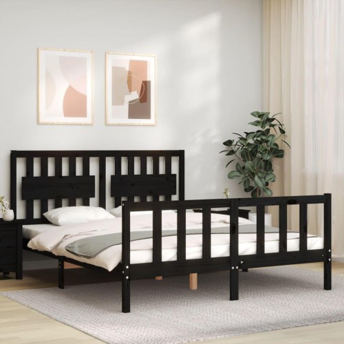 Sengeramme med sengegavl kingsize massivt træ sort