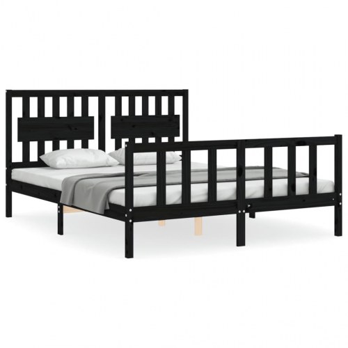 Sengeramme med sengegavl kingsize massivt træ sort
