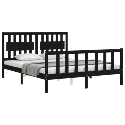 Sengeramme med sengegavl kingsize massivt træ sort