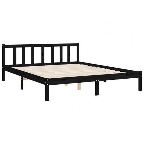 Sengeramme med sengegavl kingsize massivt træ sort