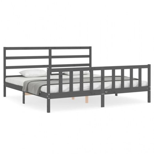 Sengeramme med sengegavl 200x200 cm massivt træ grå