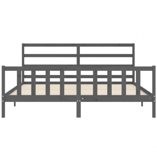 Sengeramme med sengegavl 200x200 cm massivt træ grå