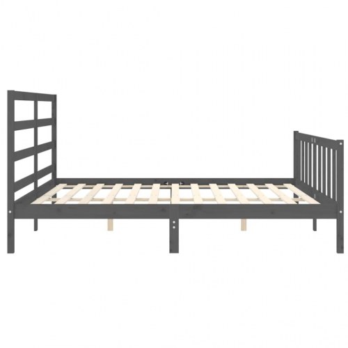 Sengeramme med sengegavl 200x200 cm massivt træ grå