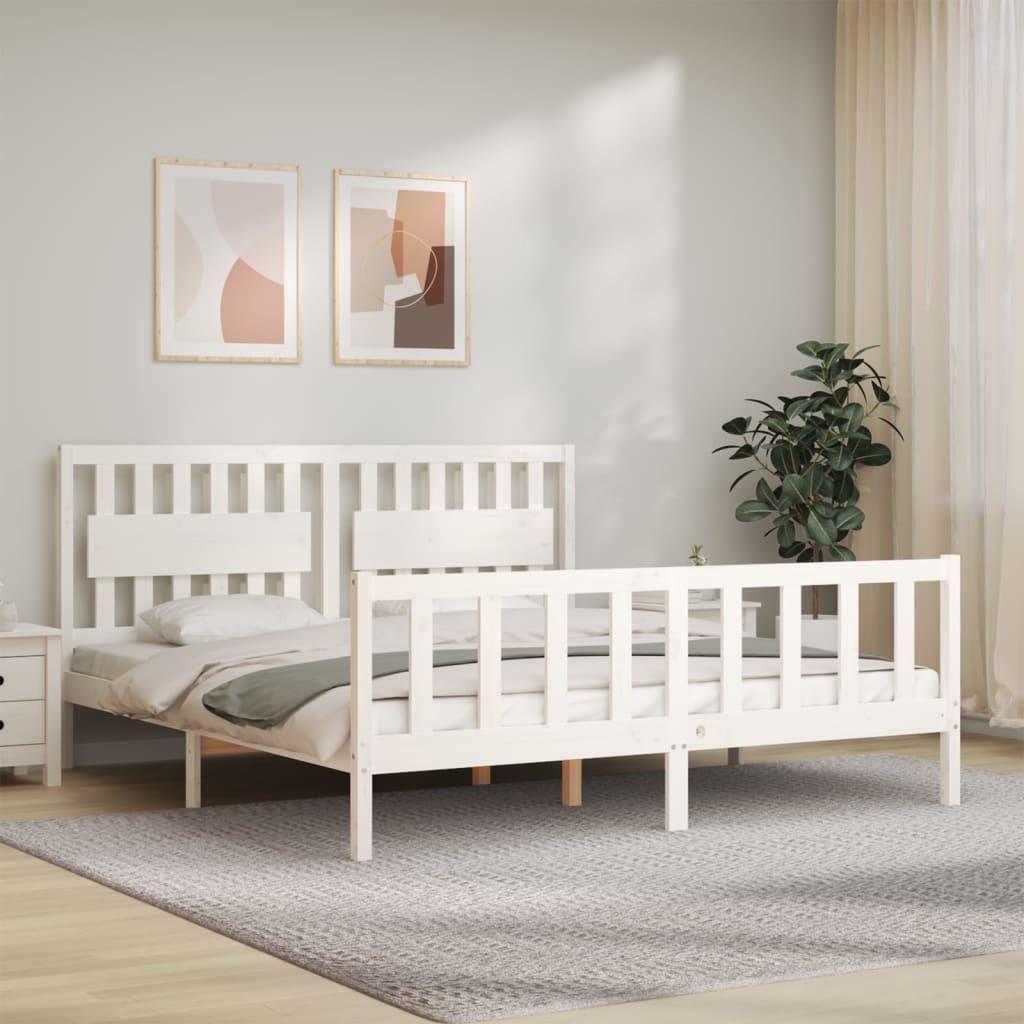 Sengeramme Med Sengegavl Super King Size Massivt Træ Hvid