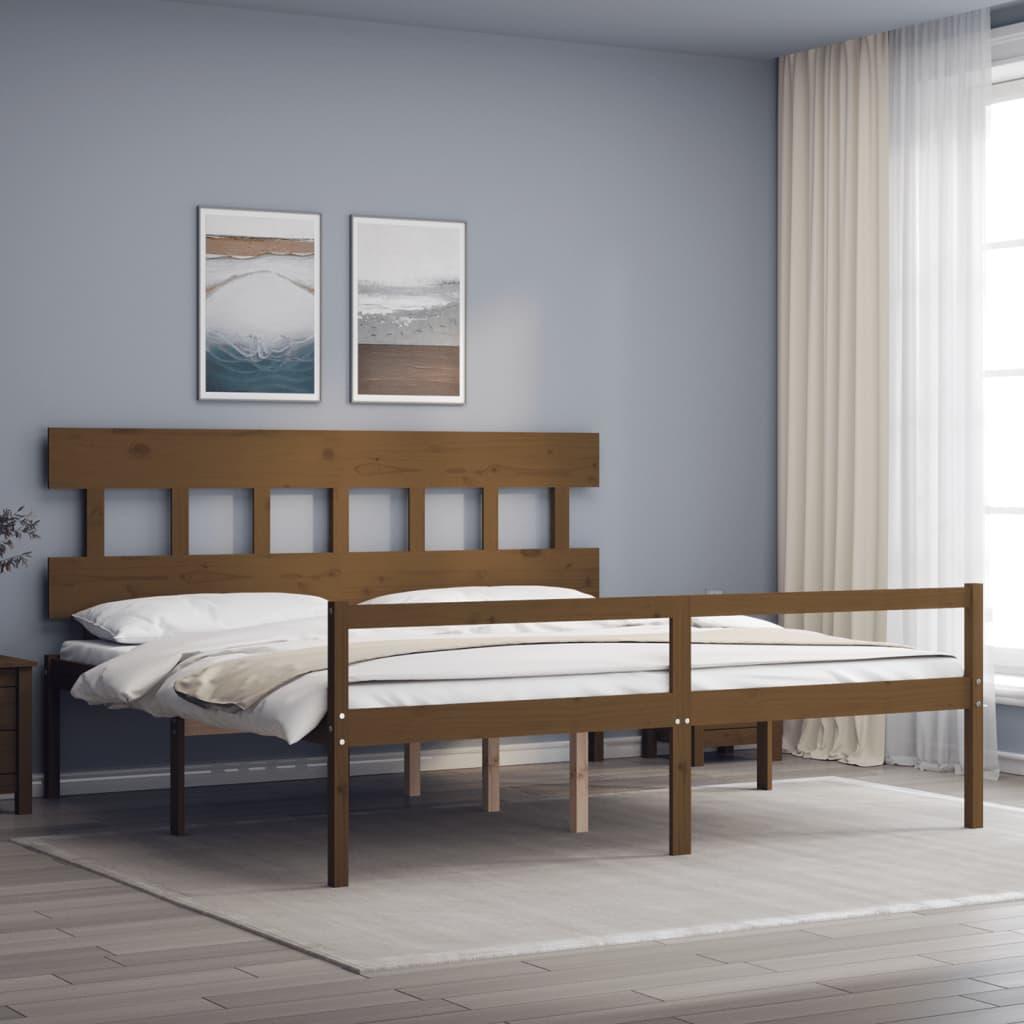 Seniorseng med sengegavl 200x200 cm massivt træ gyldenbrun