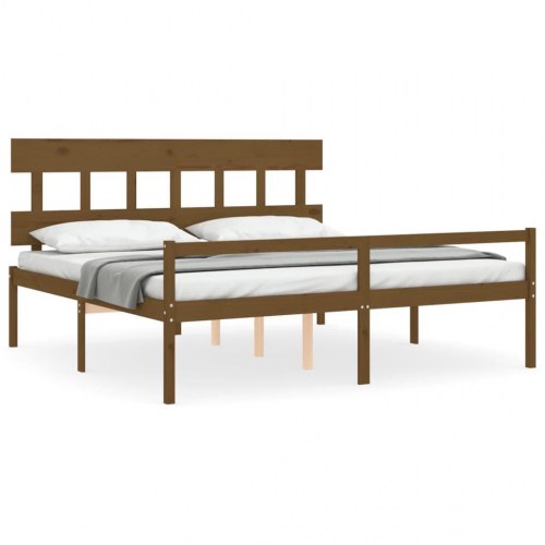 Seniorseng med sengegavl 200x200 cm massivt træ gyldenbrun