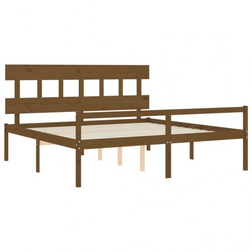 Seniorseng med sengegavl 200x200 cm massivt træ gyldenbrun
