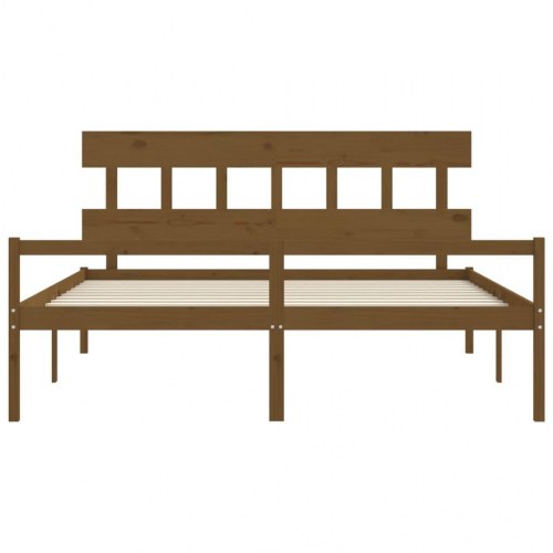 Seniorseng med sengegavl 200x200 cm massivt træ gyldenbrun