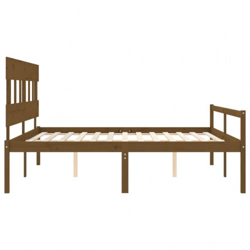 Seniorseng med sengegavl 200x200 cm massivt træ gyldenbrun