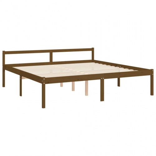 Seniorseng med sengegavl 200x200 cm massivt træ gyldenbrun