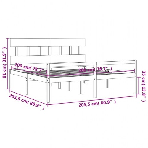 Seniorseng med sengegavl 200x200 cm massivt træ gyldenbrun