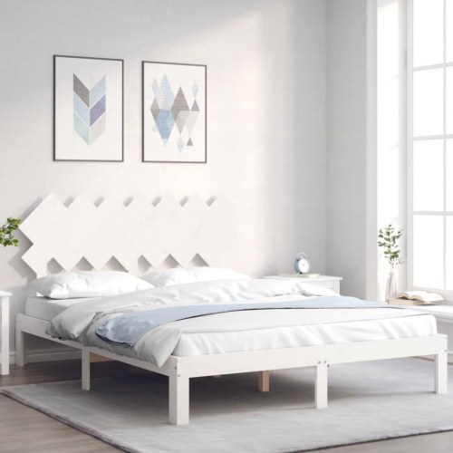 Sengeramme 140 x 190 cm i massivt fyrretræ - hvid