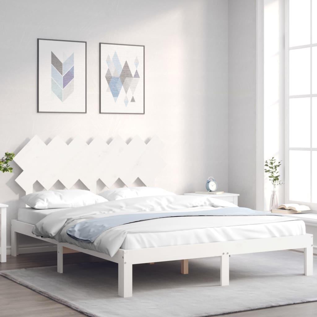 Sengeramme 140x190 cm i massivt fyrretræ - hvid med sengegavl