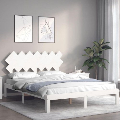 Sengeramme 140 x 190 cm i massivt fyrretræ - hvid