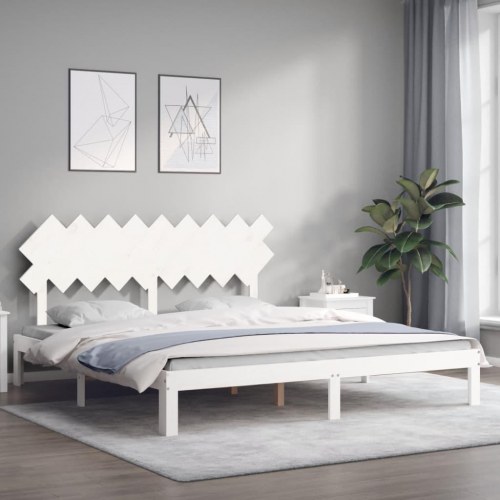 Sengeramme med sengegavl i massivt fyrretræ 180 x 200 cm - hvid