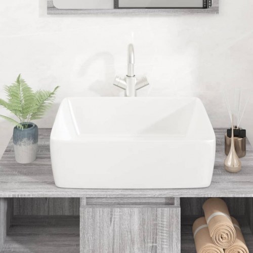 Rektangulær håndvask 48 × 37 × 13 cm i keramik - hvid