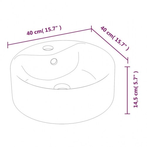 Håndvask i keramik 40 x 14,5 cm rund hvid