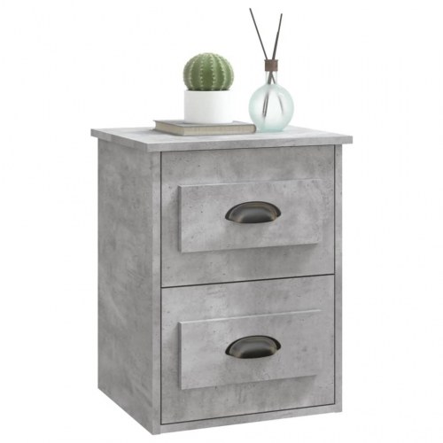 Væghængt sengebord 41,5×36×53 cm - betongrå med 2 skuffer