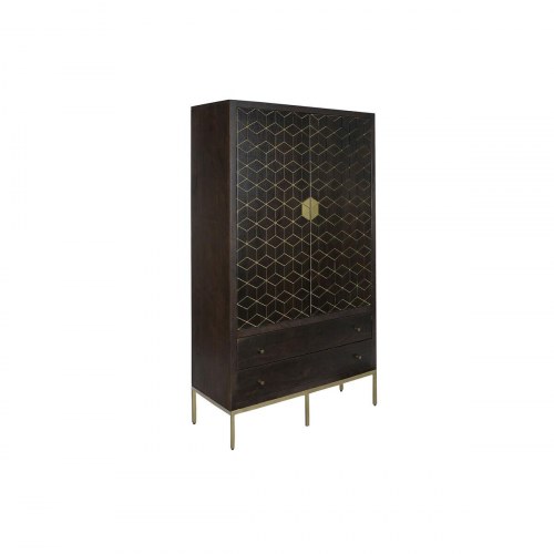 Skab - Sort metal og akacie, 100 x 40 x 175 cm