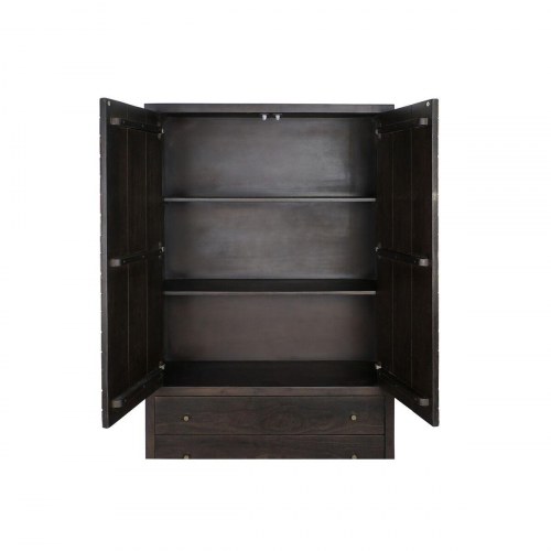 Skab - Sort metal og akacie, 100 x 40 x 175 cm