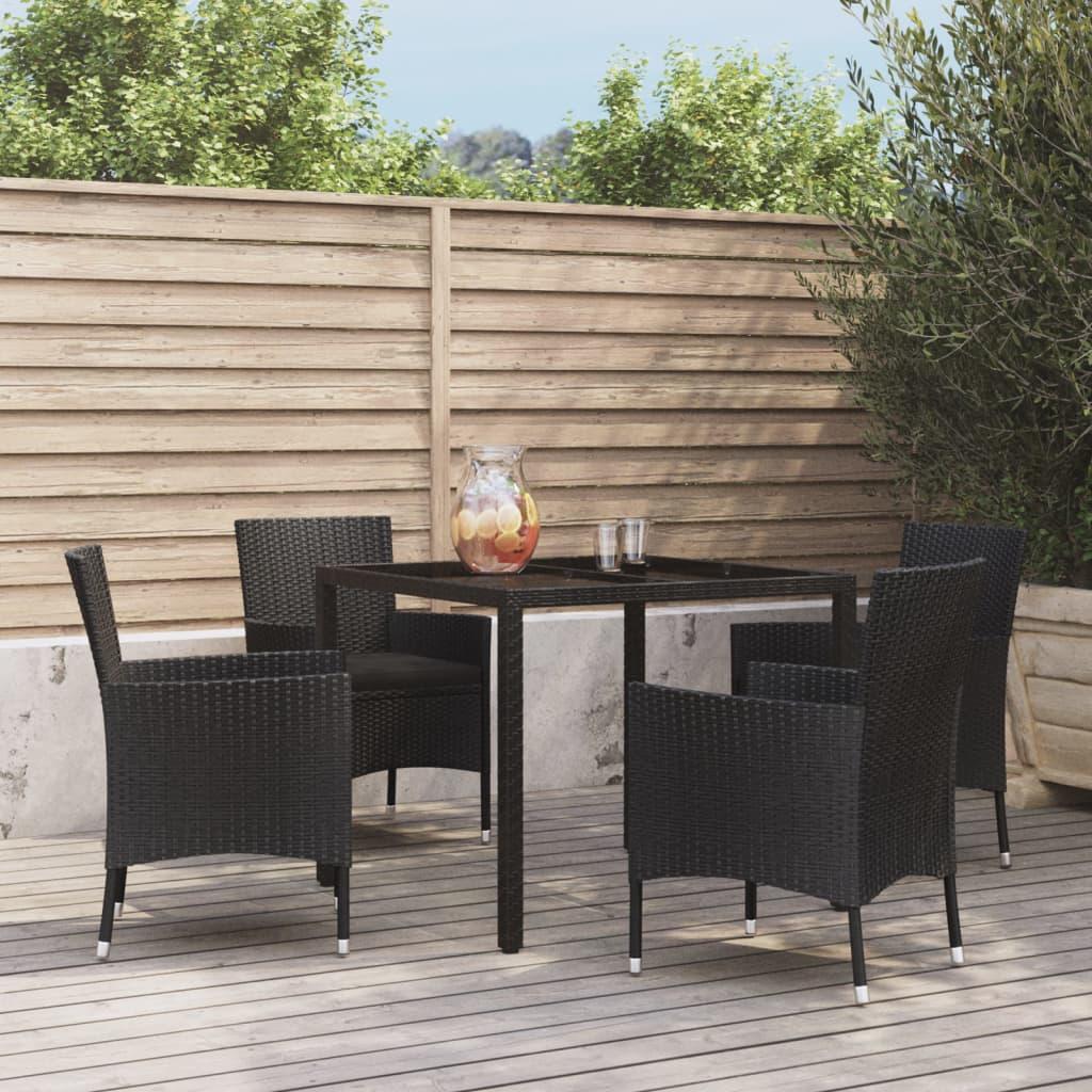 Spisebordssæt Til Haven 5 Dele Med Hynder Polyrattan Sort - 4 / 90 cm bordlængde