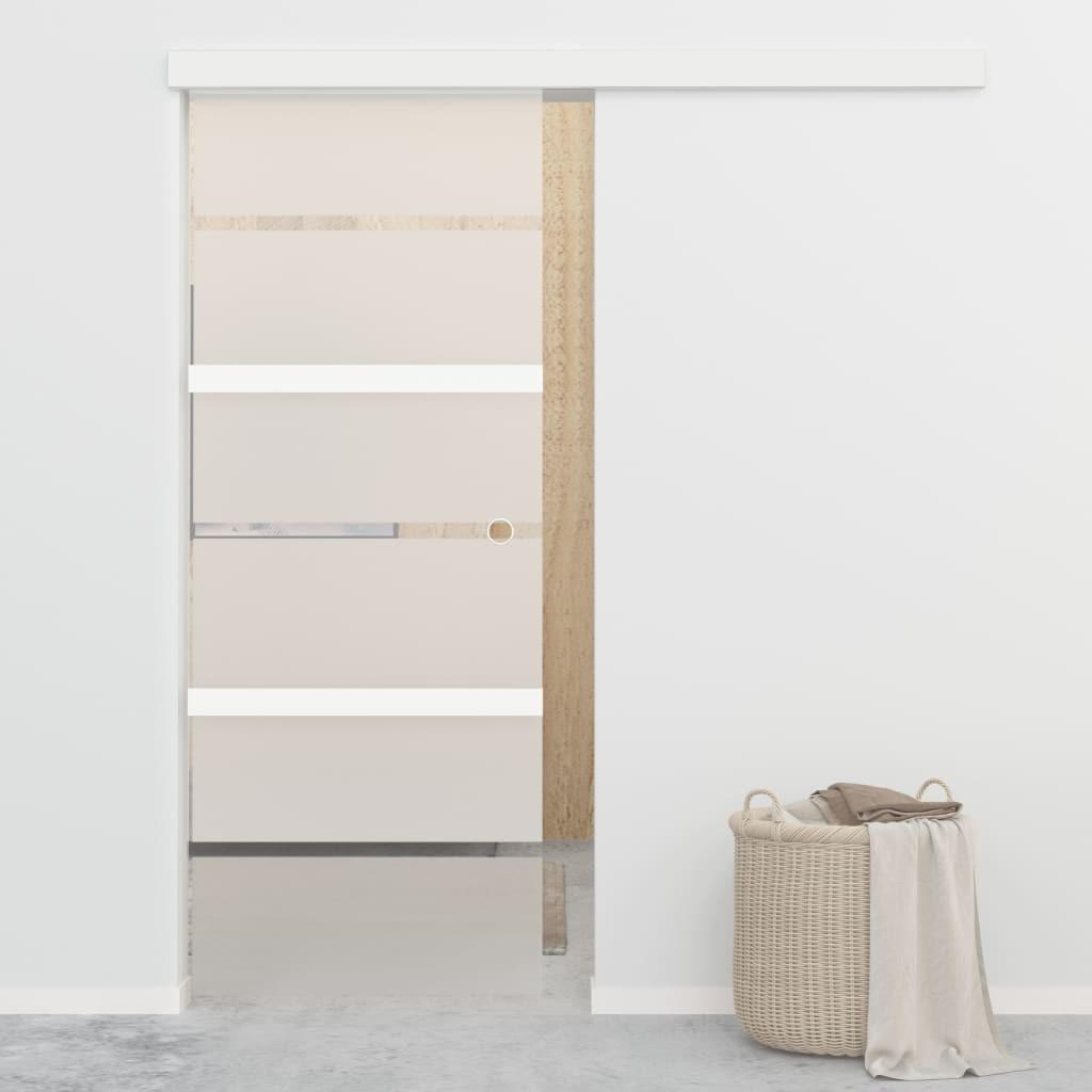Skydedør 76x205 cm hærdet glas og aluminium sølvfarvet