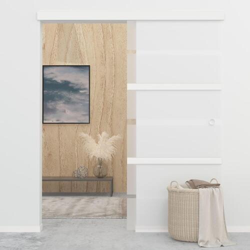 Skydedør 90x205 cm hærdet glas og aluminium sølvfarvet