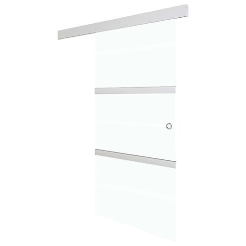 Skydedør med bløde stop 90x205 cm hærdet glas og aluminium sølv