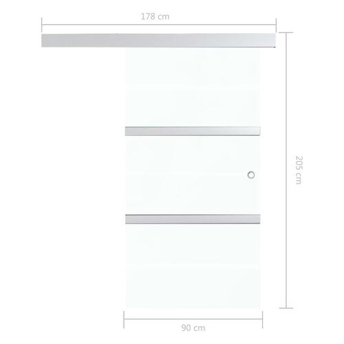 Skydedør med bløde stop 90x205 cm hærdet glas og aluminium sølv