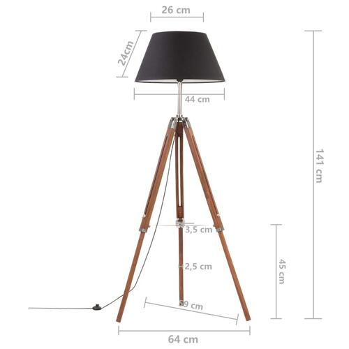 Gulvlampe med trefod 141 cm massivt teaktræ honningbrun og sort