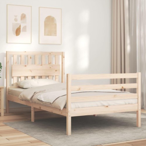 Sengeramme med sengegavl 100 x 200 cm i massivt fyrretræ