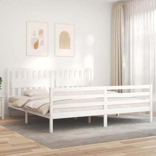 Sengeramme med sengegavl 200 x 200 cm - hvid