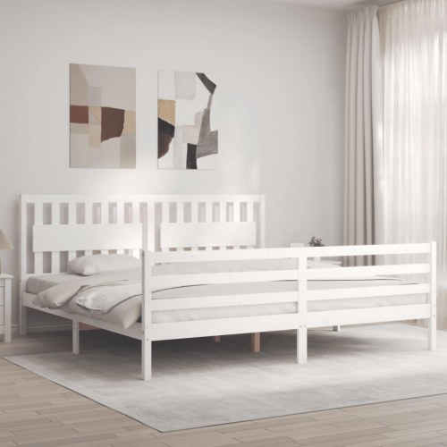 Sengeramme med sengegavl 200 x 200 cm - hvid