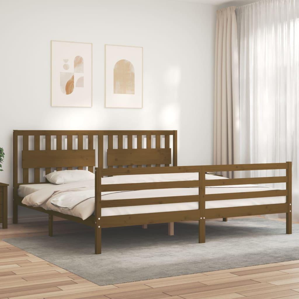 Sengeramme med sengegavl 200x200 cm massivt træ gyldenbrun
