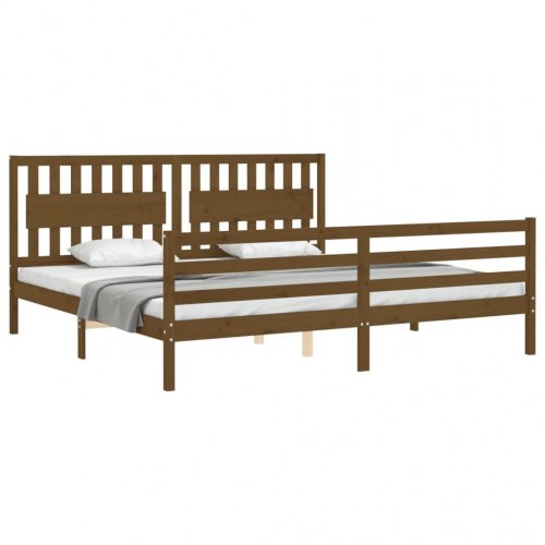 Sengeramme med sengegavl 200x200 cm massivt træ gyldenbrun