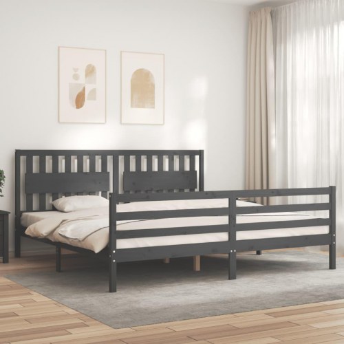 Sengeramme med sengegavl 200x200 cm i massivt fyrretræ - grå