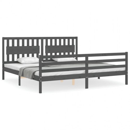 Sengeramme med sengegavl 200x200 cm i massivt fyrretræ - grå