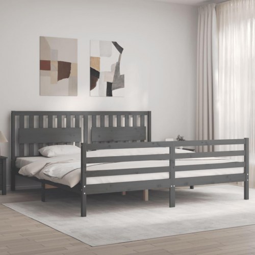 Sengeramme med sengegavl 200x200 cm i massivt fyrretræ - grå