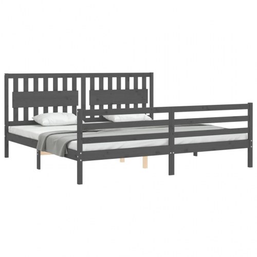 Sengeramme med sengegavl 200x200 cm i massivt fyrretræ - grå