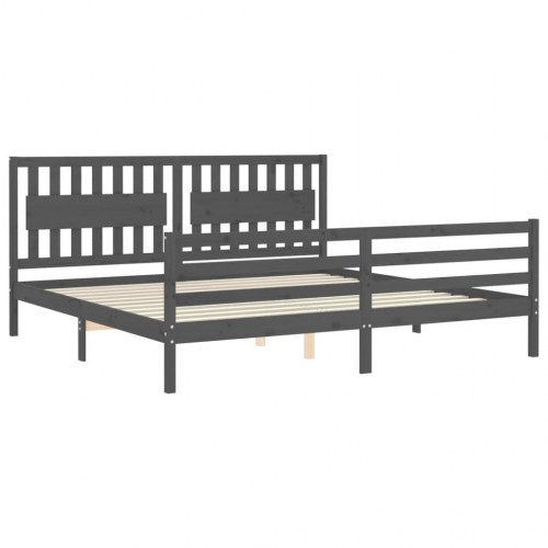 Sengeramme med sengegavl 200x200 cm i massivt fyrretræ - grå