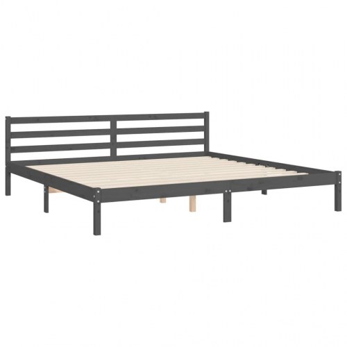 Sengeramme med sengegavl 200x200 cm i massivt fyrretræ - grå