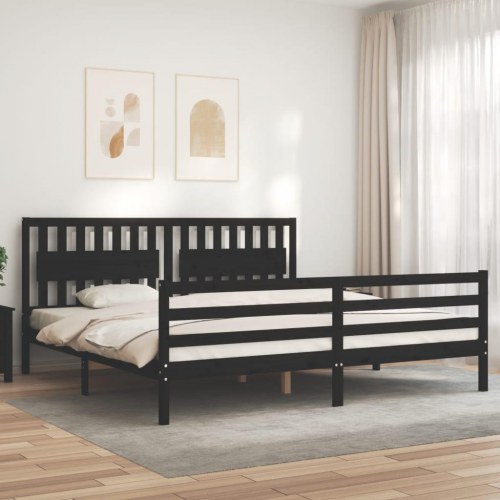 Sengeramme med sengegavl 200x200 cm massivt træ sort
