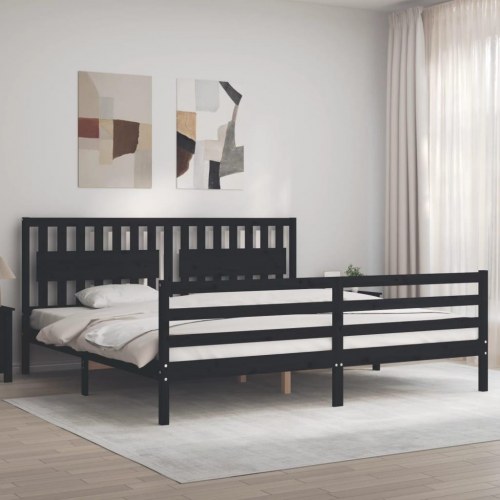 Sengeramme med sengegavl 200x200 cm massivt træ sort