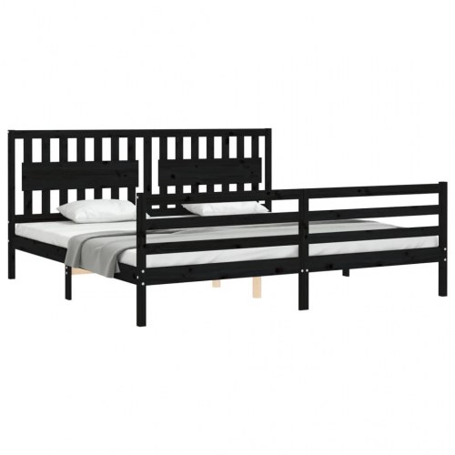 Sengeramme med sengegavl 200x200 cm massivt træ sort