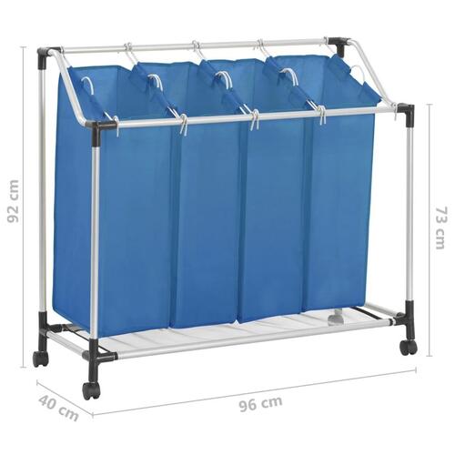 Vasketøjskurv med 4 poser stål blå