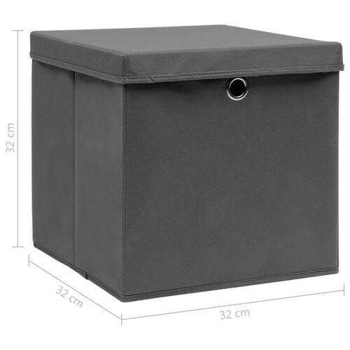 Opbevaringskasser med låg 4 stk. 32x32x32 stof grå