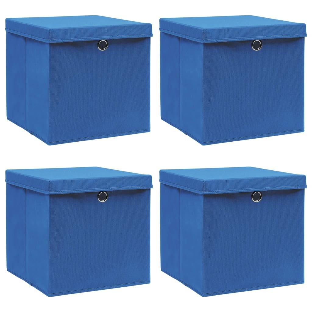 Opbevaringskasser med låg 4 stk. 32x32x32 stof blå