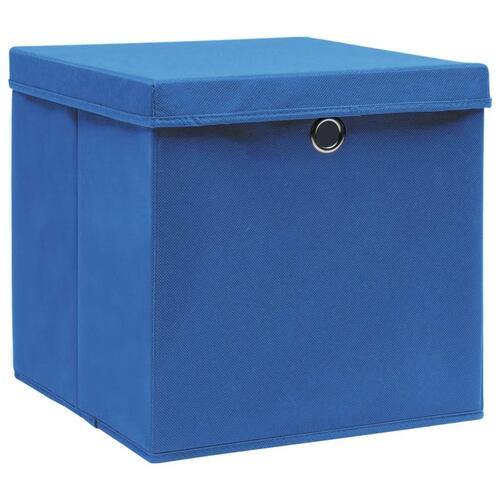 Opbevaringskasser med låg 10 stk. 32x32x32 stof blå